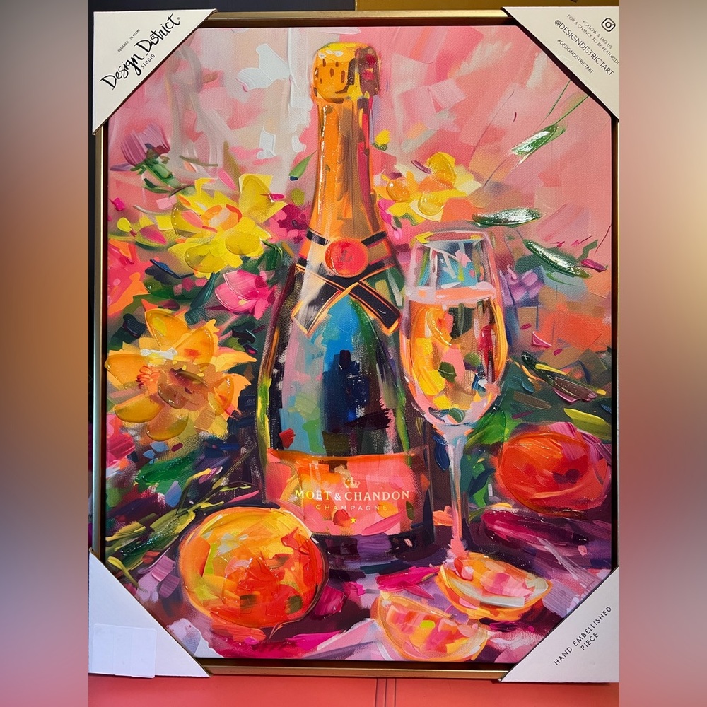 Design District Studio NWT Stunning Hand Embellished Champagne Framed Canvas